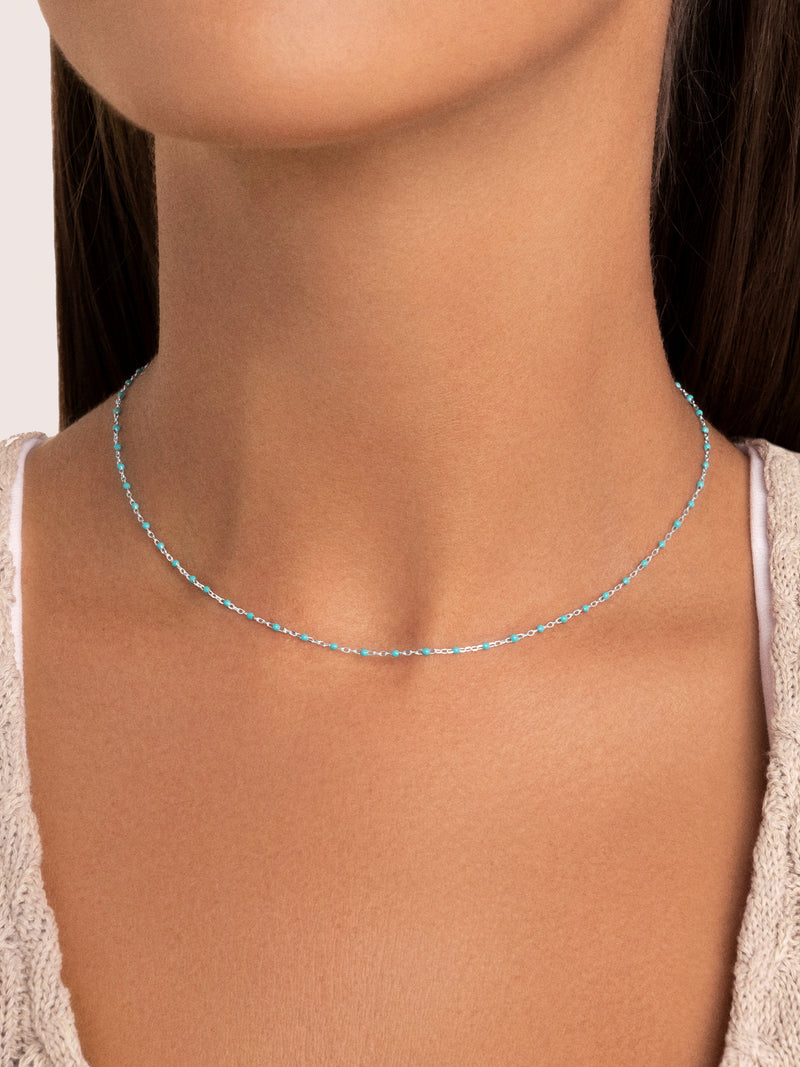 Colar Dots Turquoise Enamel Aço