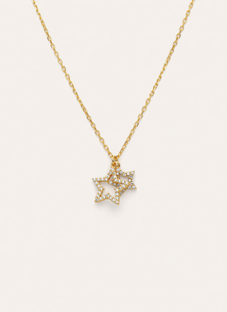 Collar Duo Stars Spark Plata Baño Oro