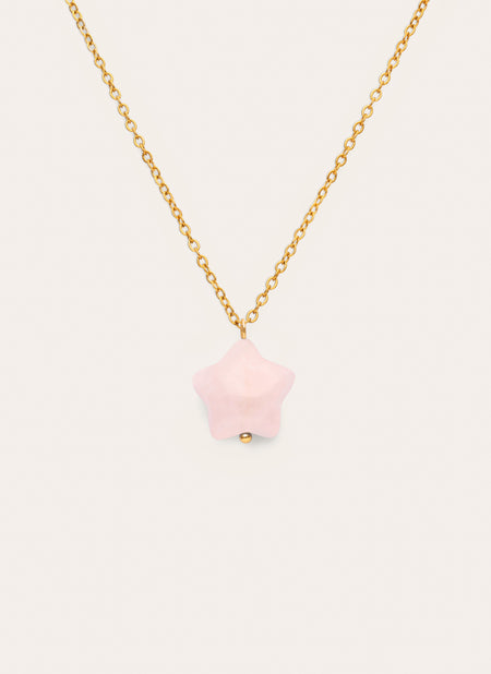 Ketting Ster Rozenkwarts Staal Verguld met Goud