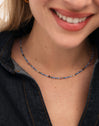 Collar Glam Azul Acero Baño Oro