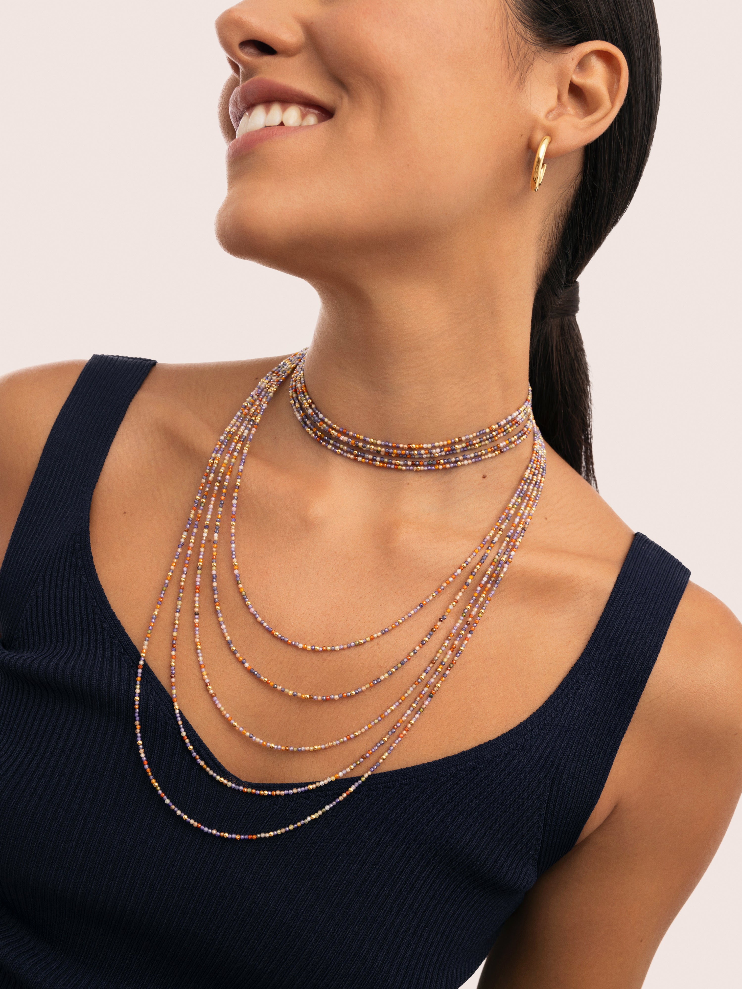 Collar Long Crystals Cleopatra Acero Baño Oro