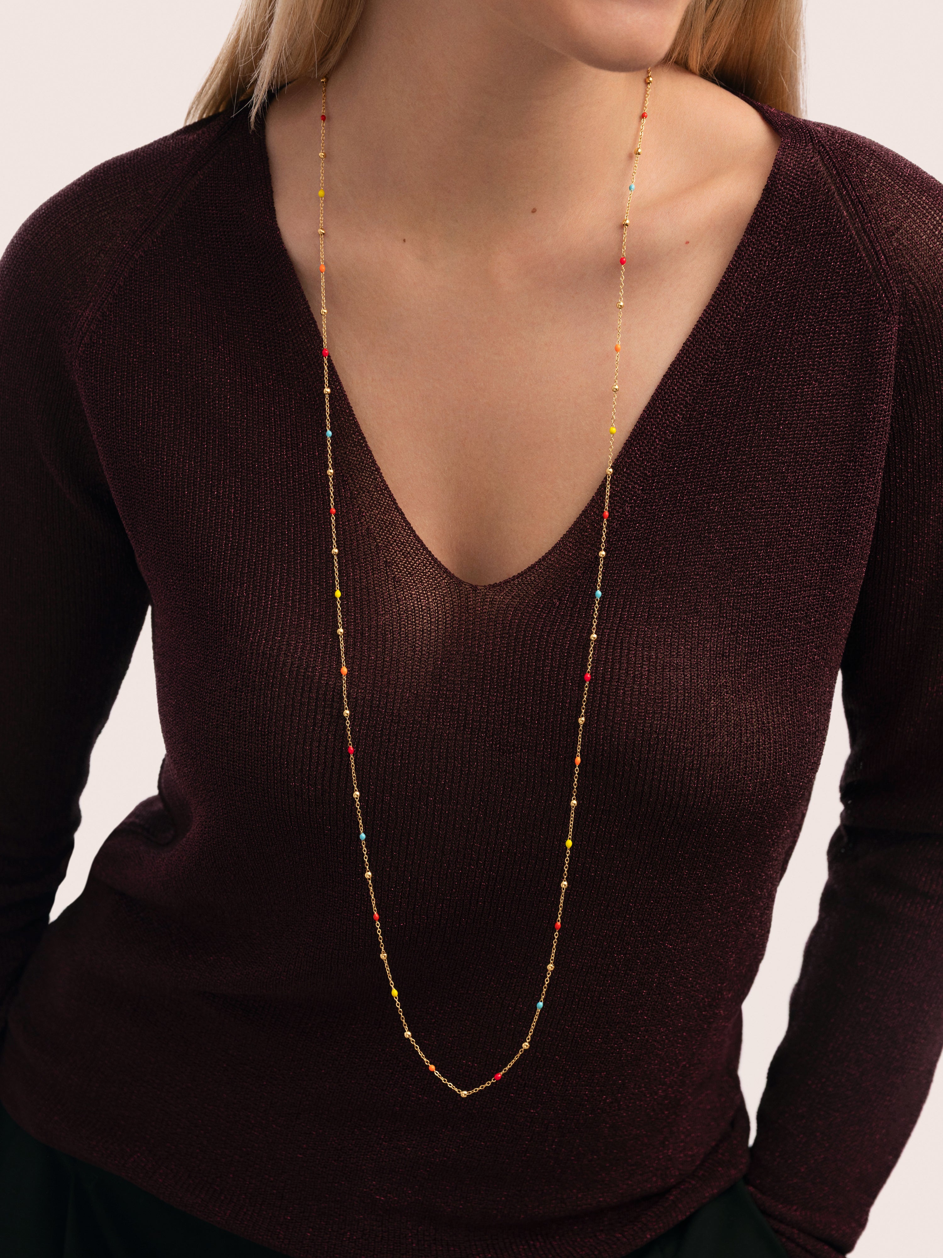 Collar Long Dots L Colors Enamel Acero Baño Oro