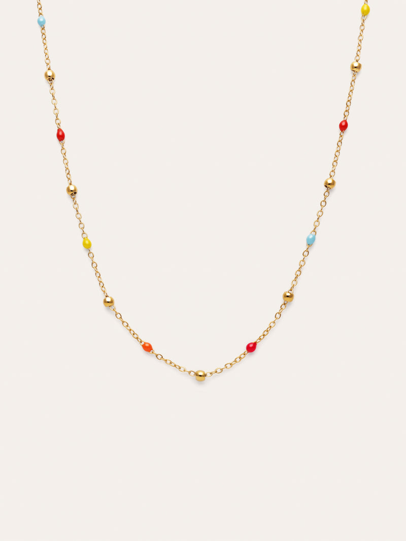 Collar Long Dots L Colors Enamel Acero Baño Oro