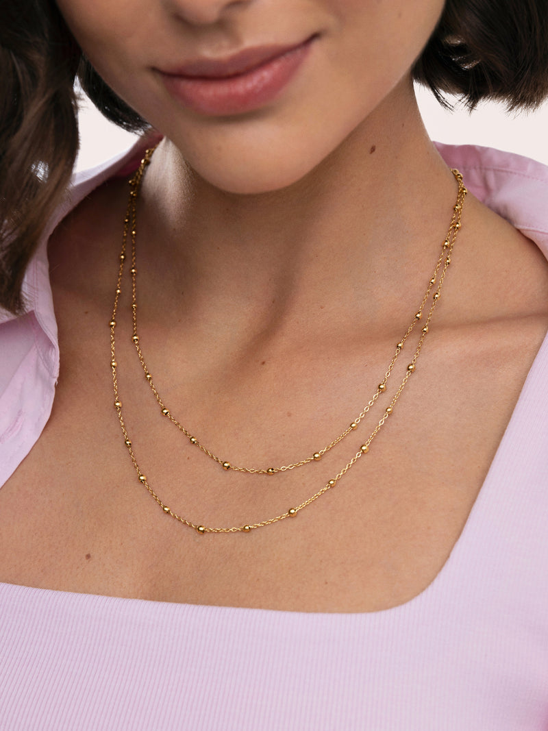 Collar Long Dots Acero Baño Oro