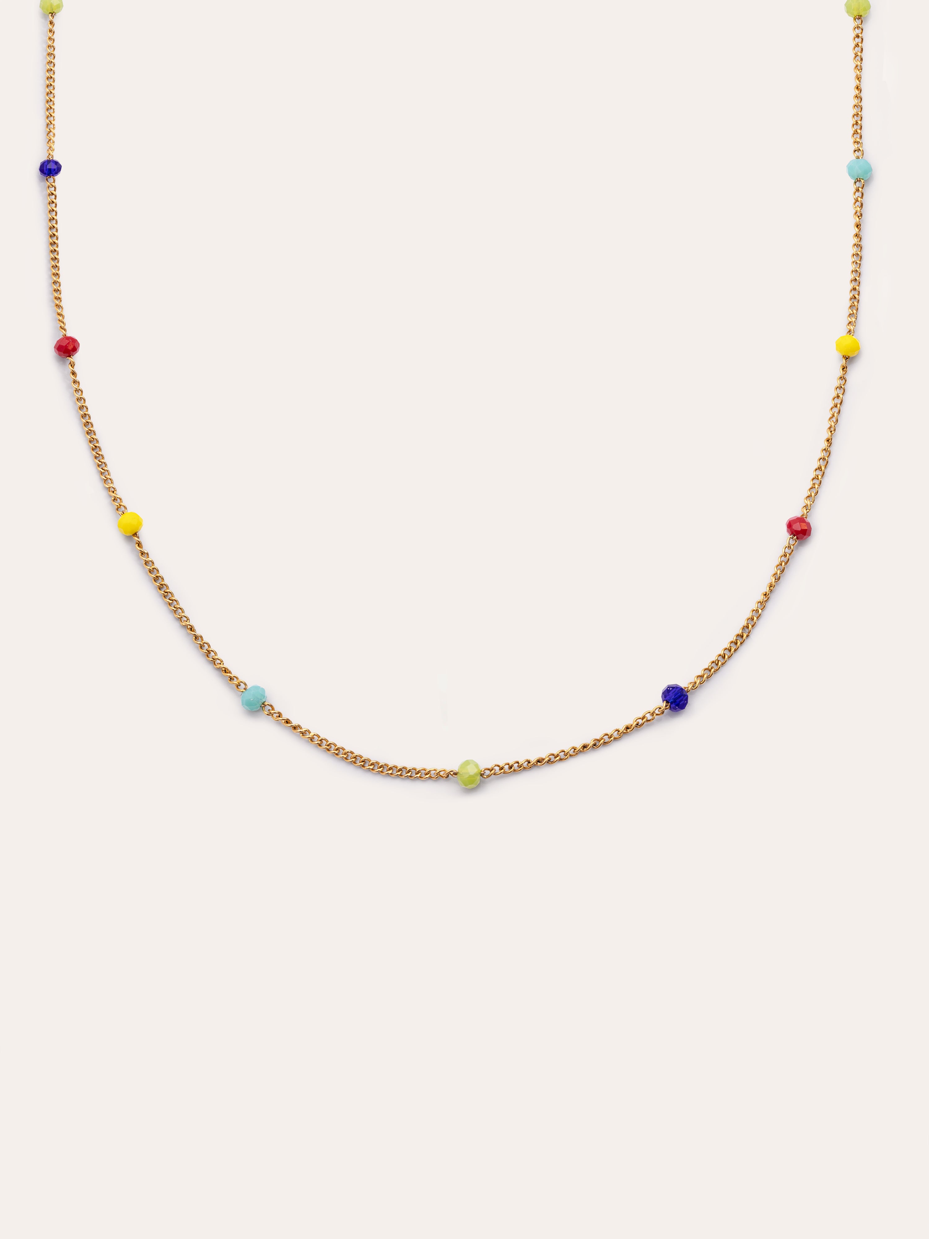 Collar Long Crystals Rainbow Acero Baño Oro