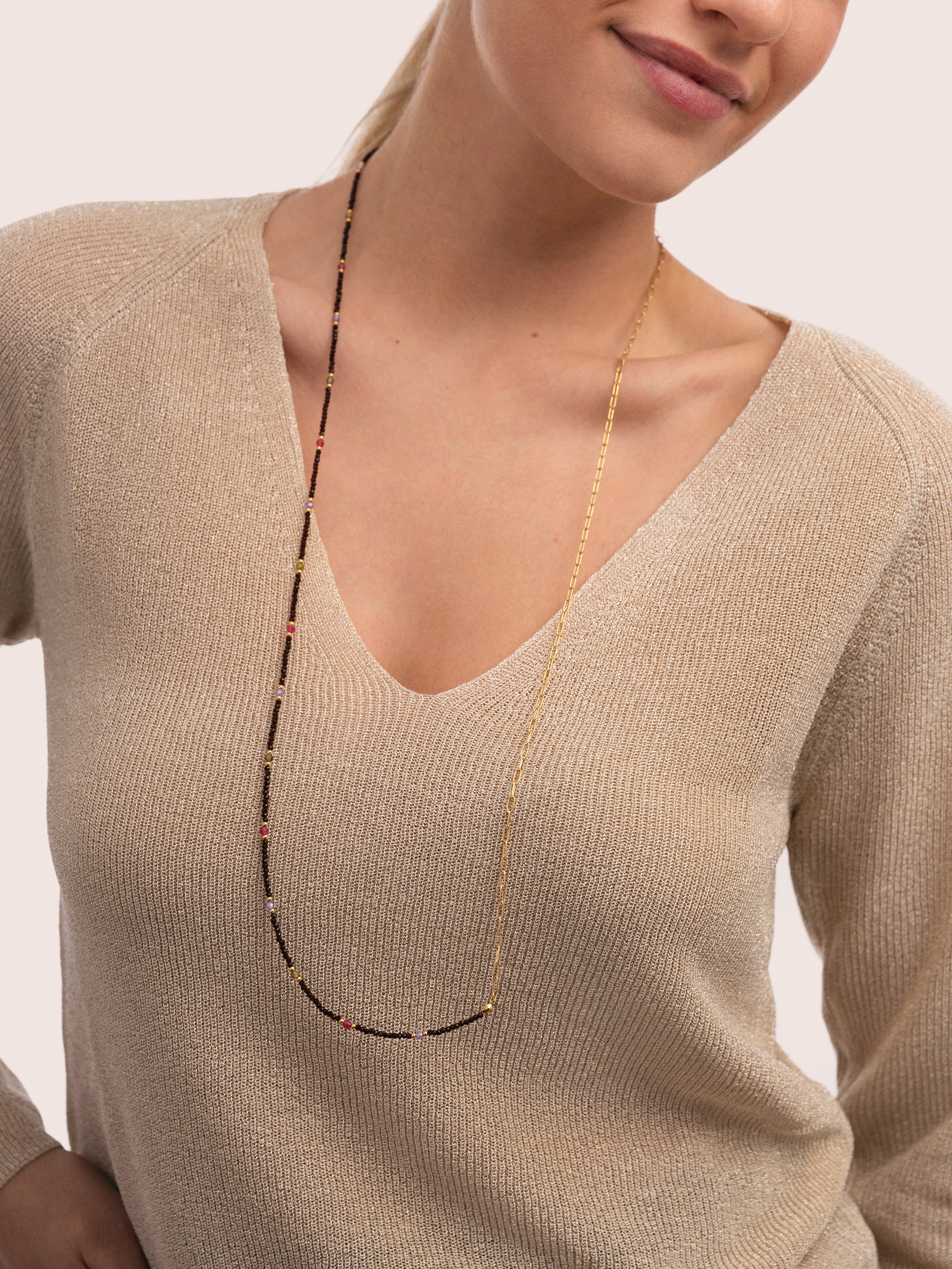 Collar Long Winter Glam Acero Baño Oro