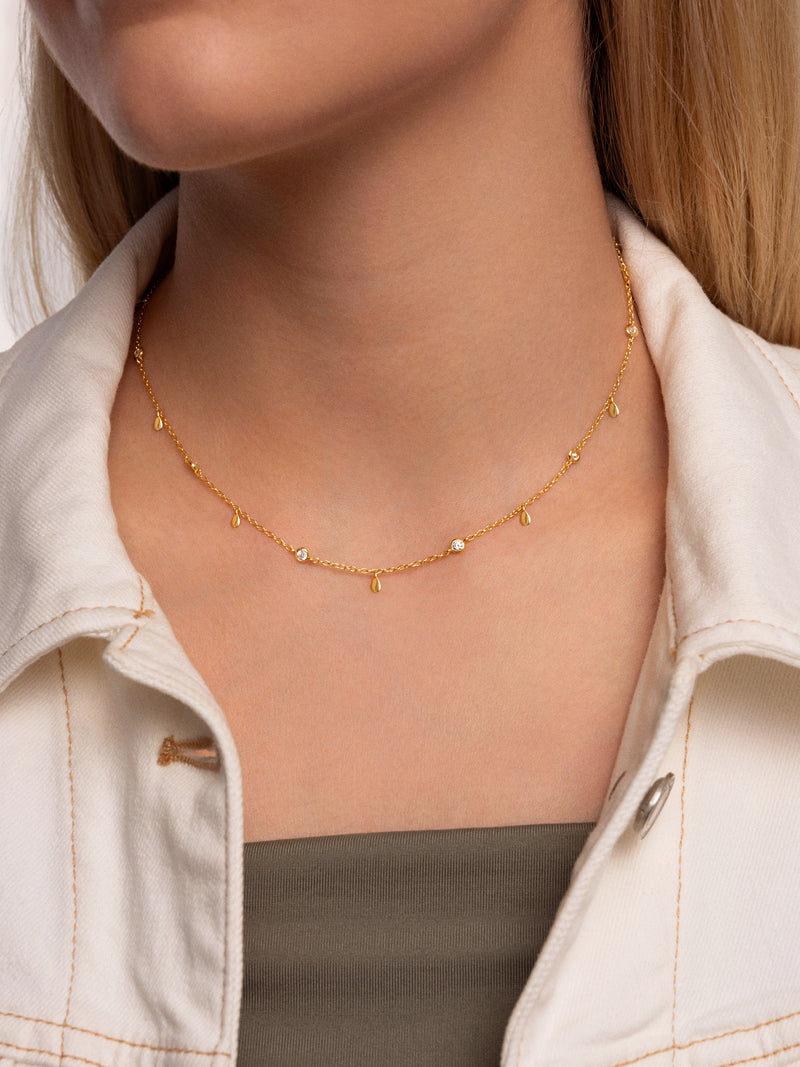 Ketting Mini Spark Drop Verguld met 18kt goud