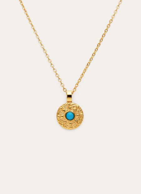 Medallion Aqua Steel Gold-Plated Necklace