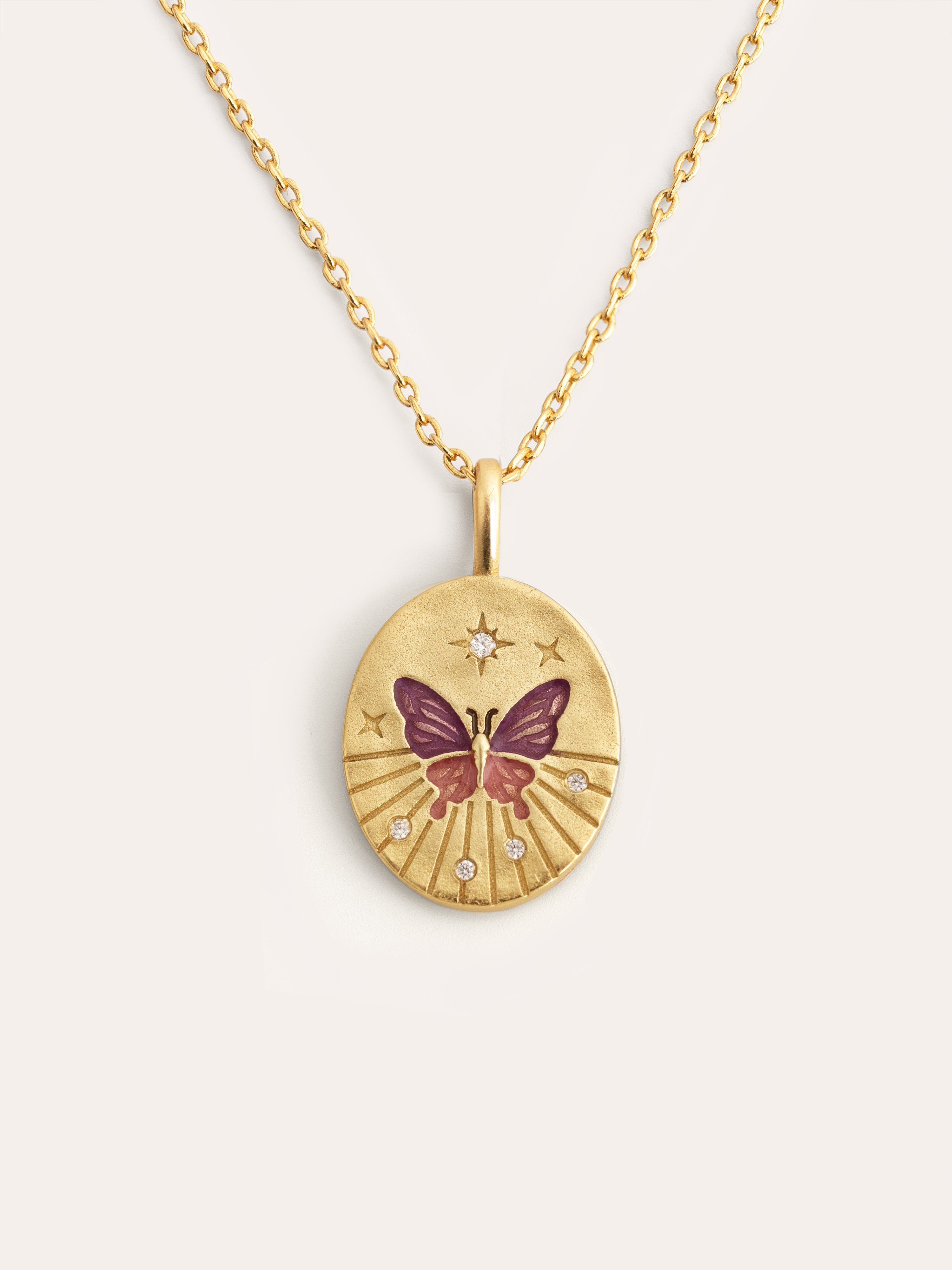 Collar Medallion Butterfly Rose Baño Oro