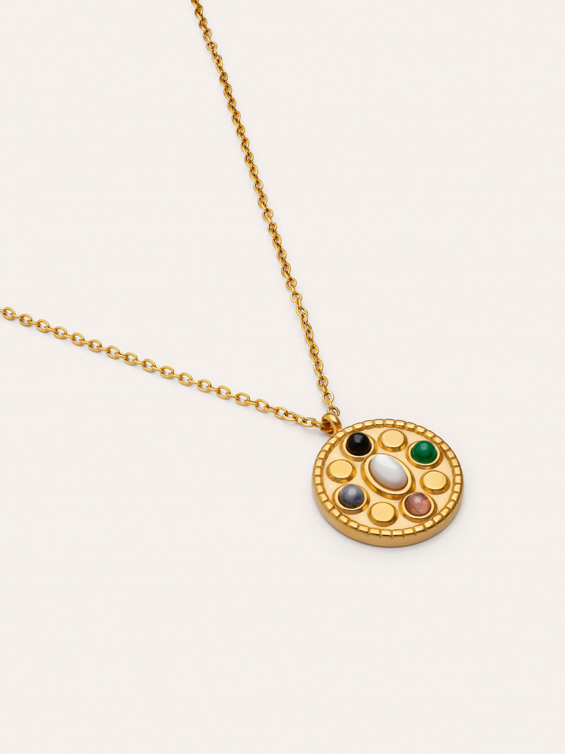 Collier Medallion Five Stones Mística Acier Plaqué Or