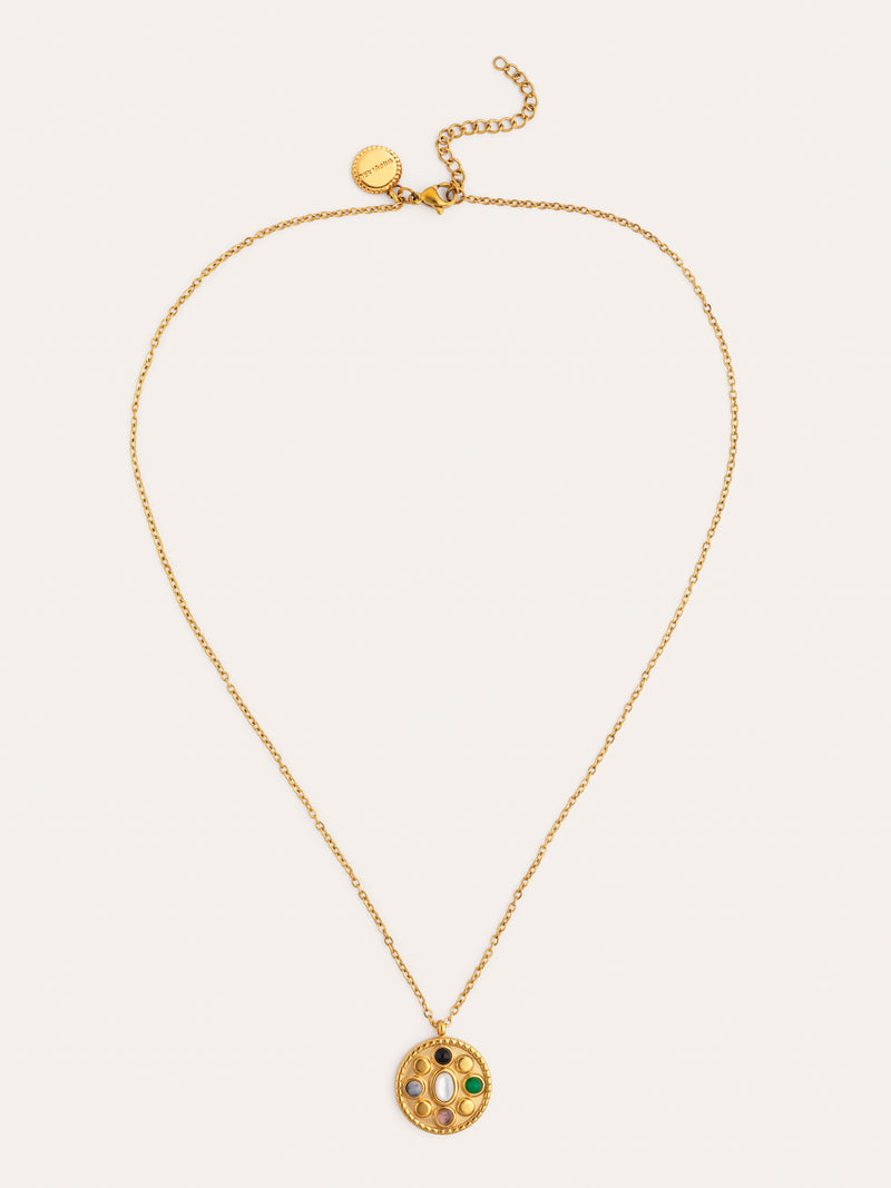 Collier Medallion Five Stones Mística Acier Plaqué Or