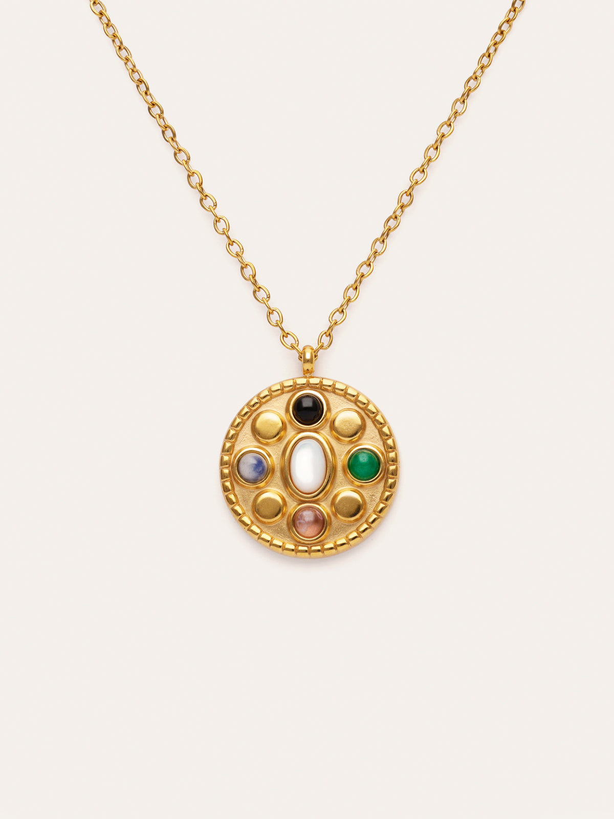 Collier Medallion Five Stones Mística Acier Plaqué Or