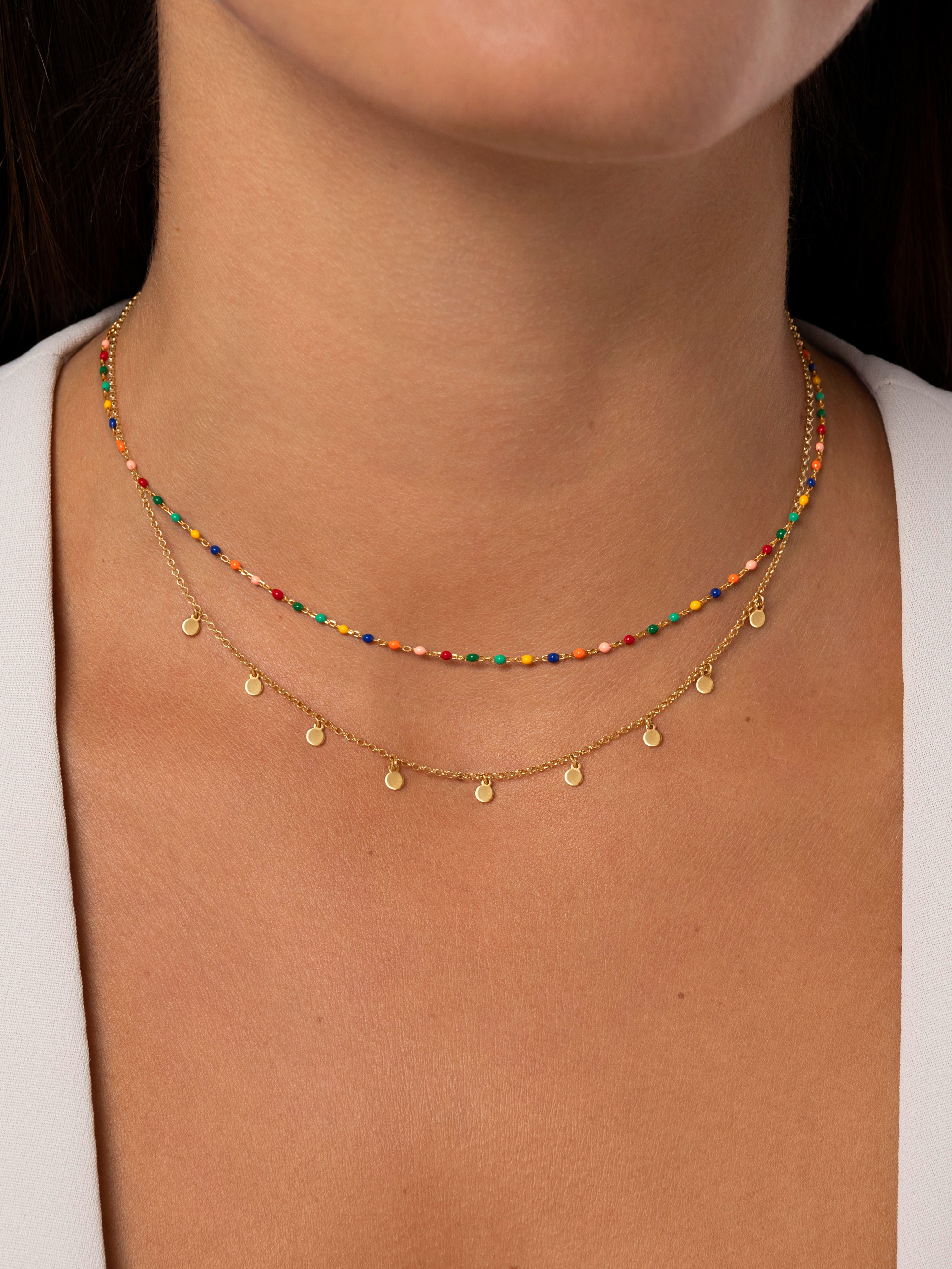 Collar Dots Colors Enamel Plata Baño Oro