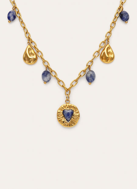 Collana Multicharms Denim Cianite in Acciaio Placcato in Oro