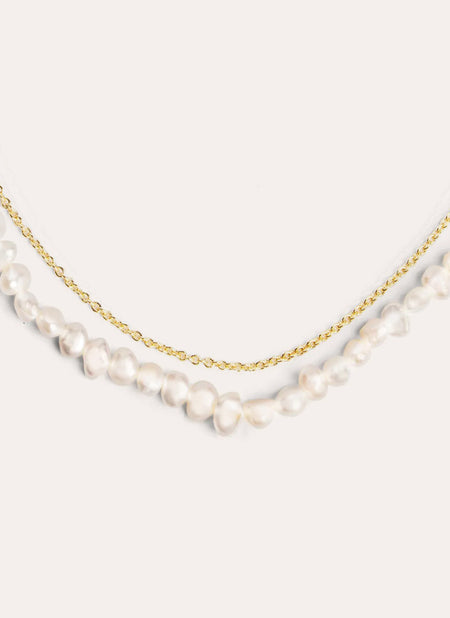 Collar Pearl Chain Acero Baño Oro