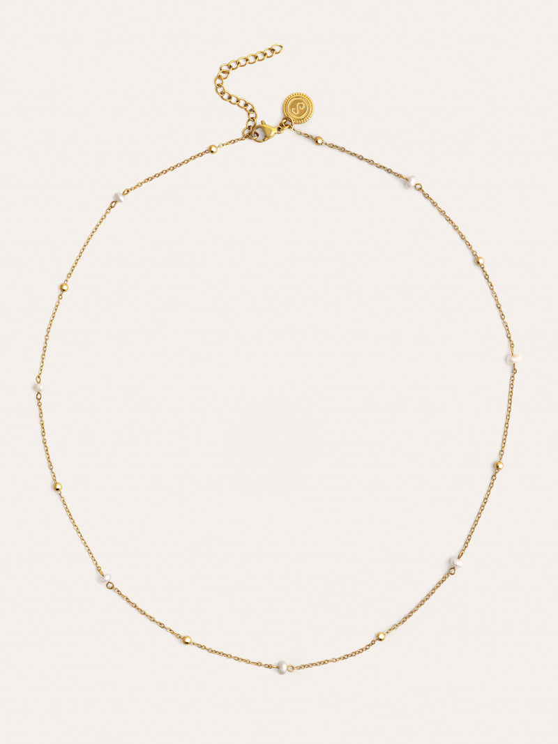 Collar Pearl Dots Acero Baño Oro