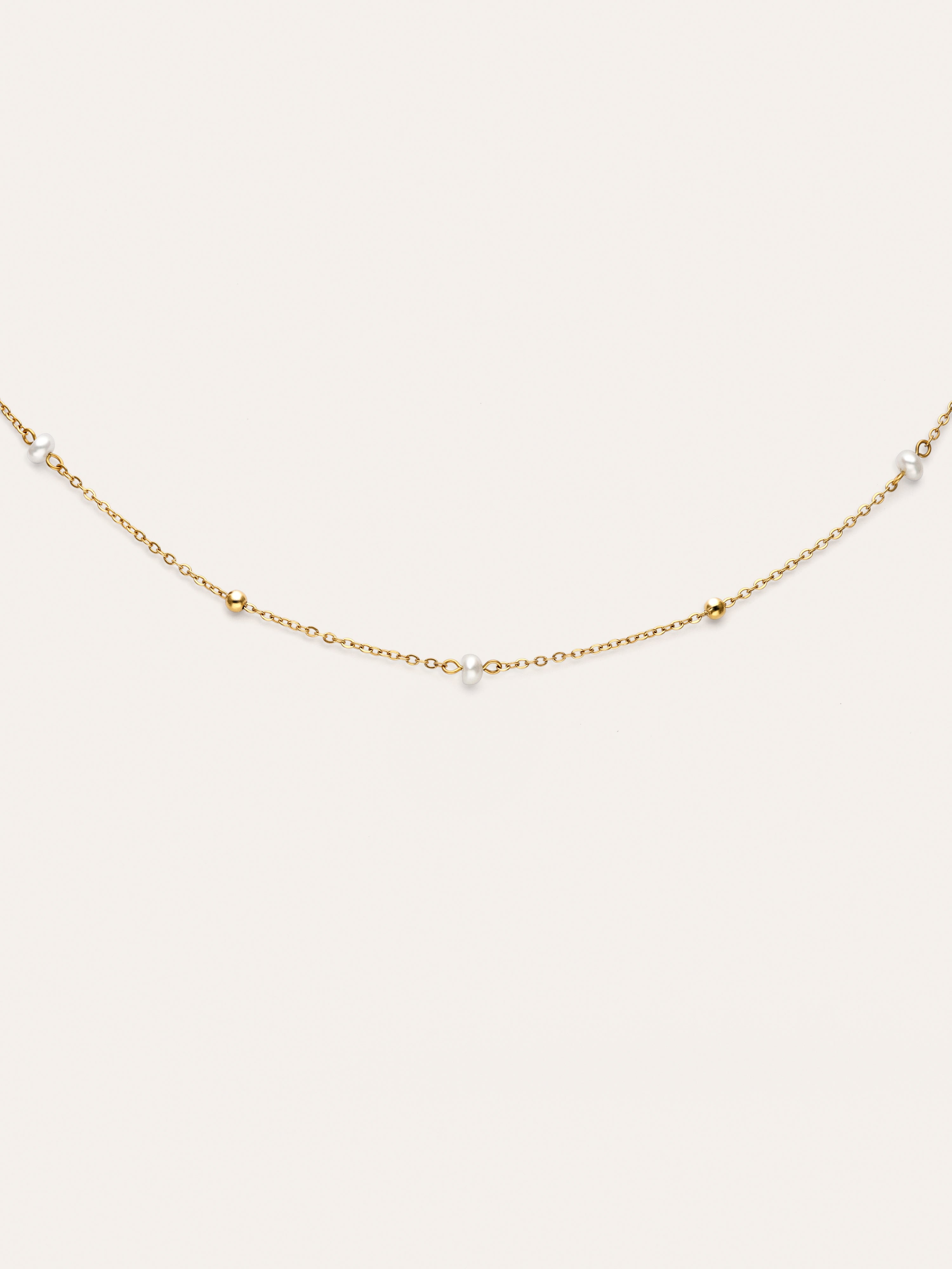 Collar Pearl Dots Acero Baño Oro