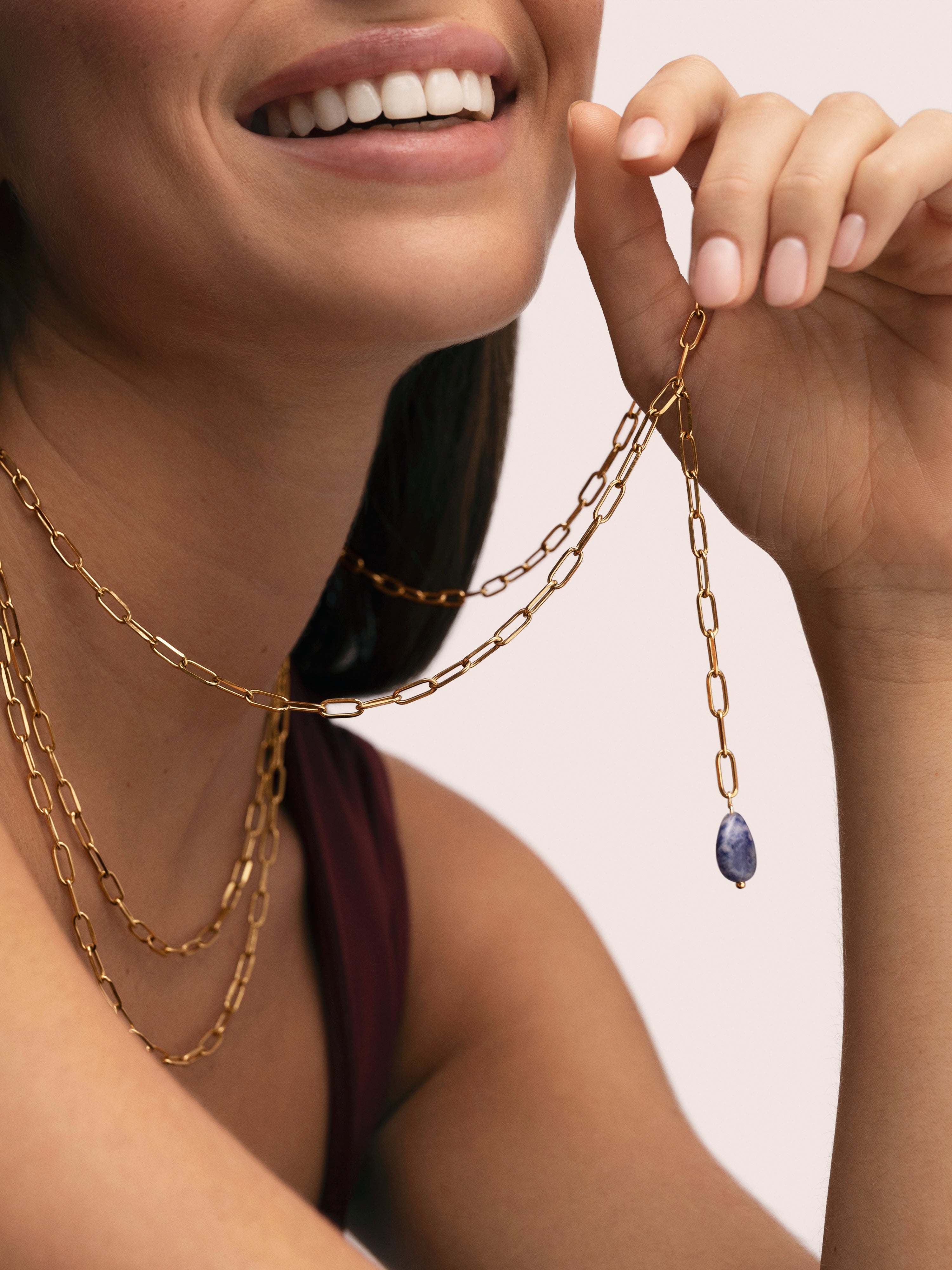 Triple Chic Drop Stainless Steel Gold Necklace