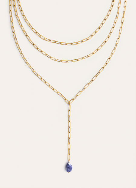 Triple Chic Drop Stainless Steel Gold Necklace