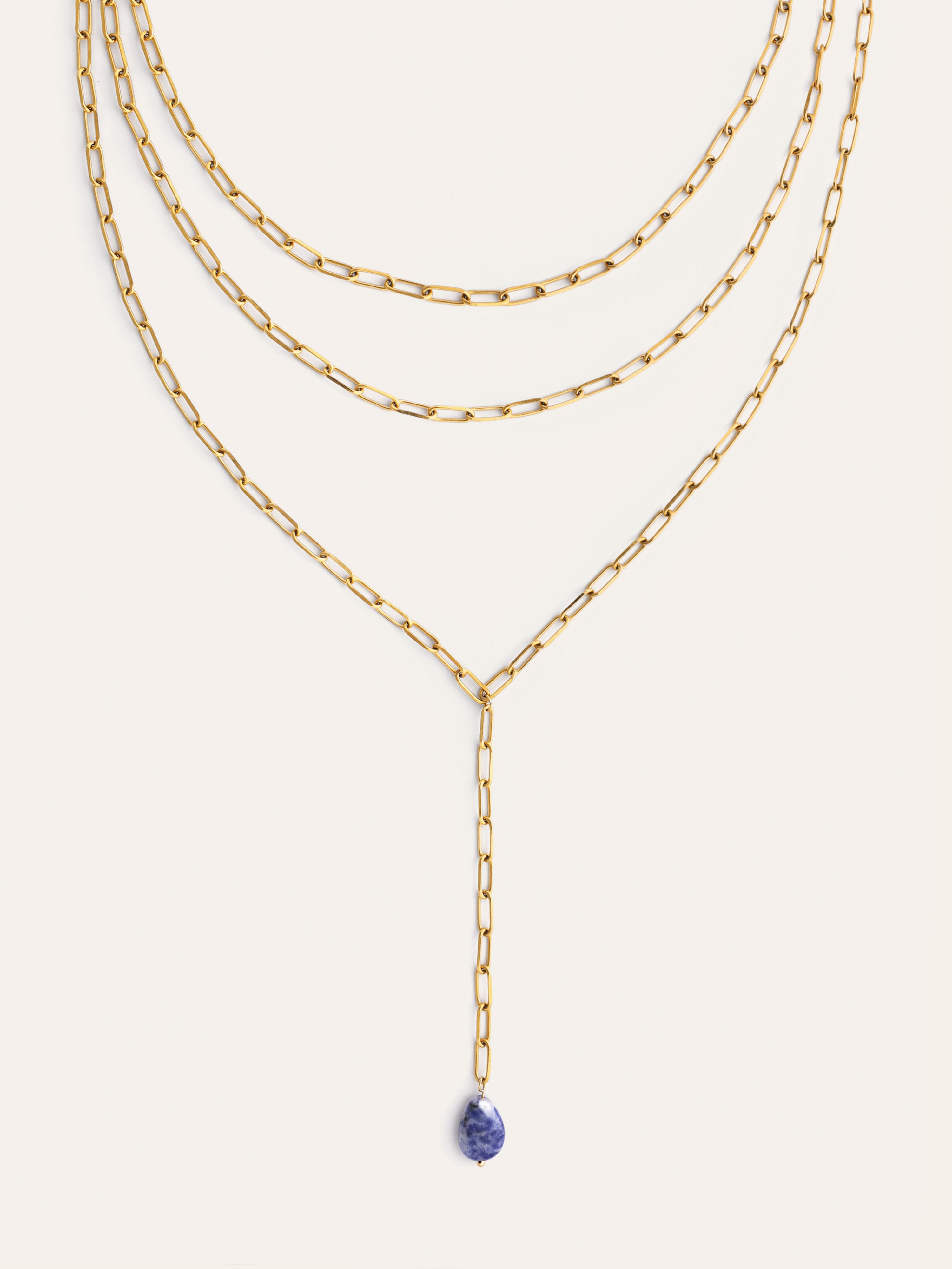 Triple Chic Drop Stainless Steel Gold Necklace