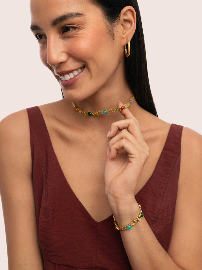 Choker Tape Stones Acero Baño Oro