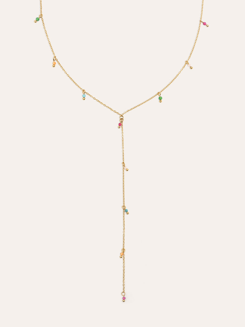 Collar Y Mini Stone Colors Acero Baño Oro