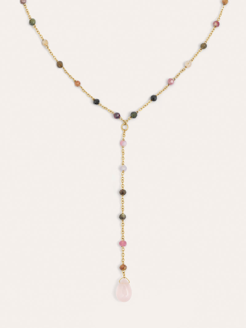Collar Y Turmalina Stones Acero Baño Oro