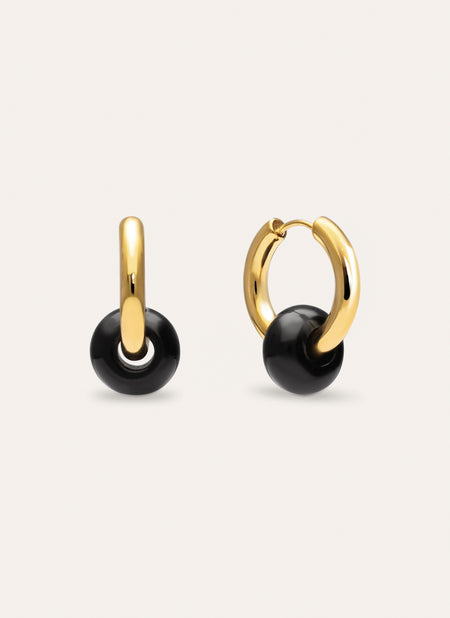 Carmen True Black Stainless Steel Gold Hoop Earrings