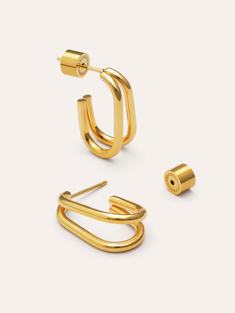 Mini Double Bossa Steel Gold-Plated Hoop Earrings