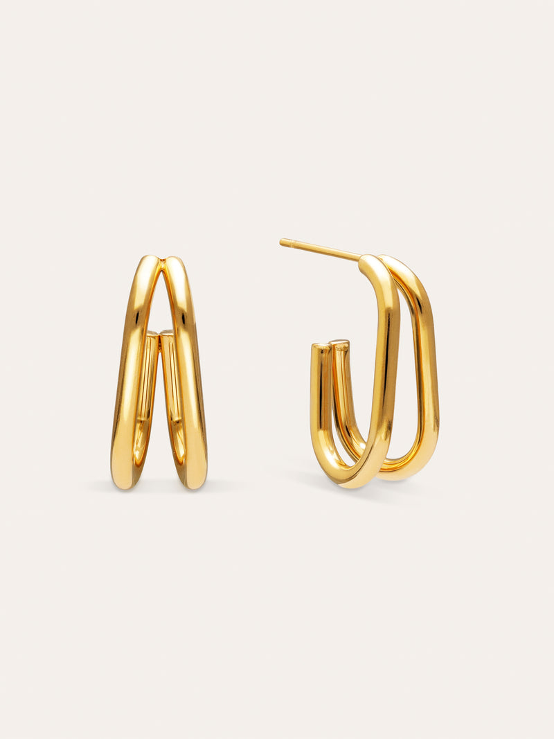 Mini Double Bossa Steel Gold-Plated Hoop Earrings
