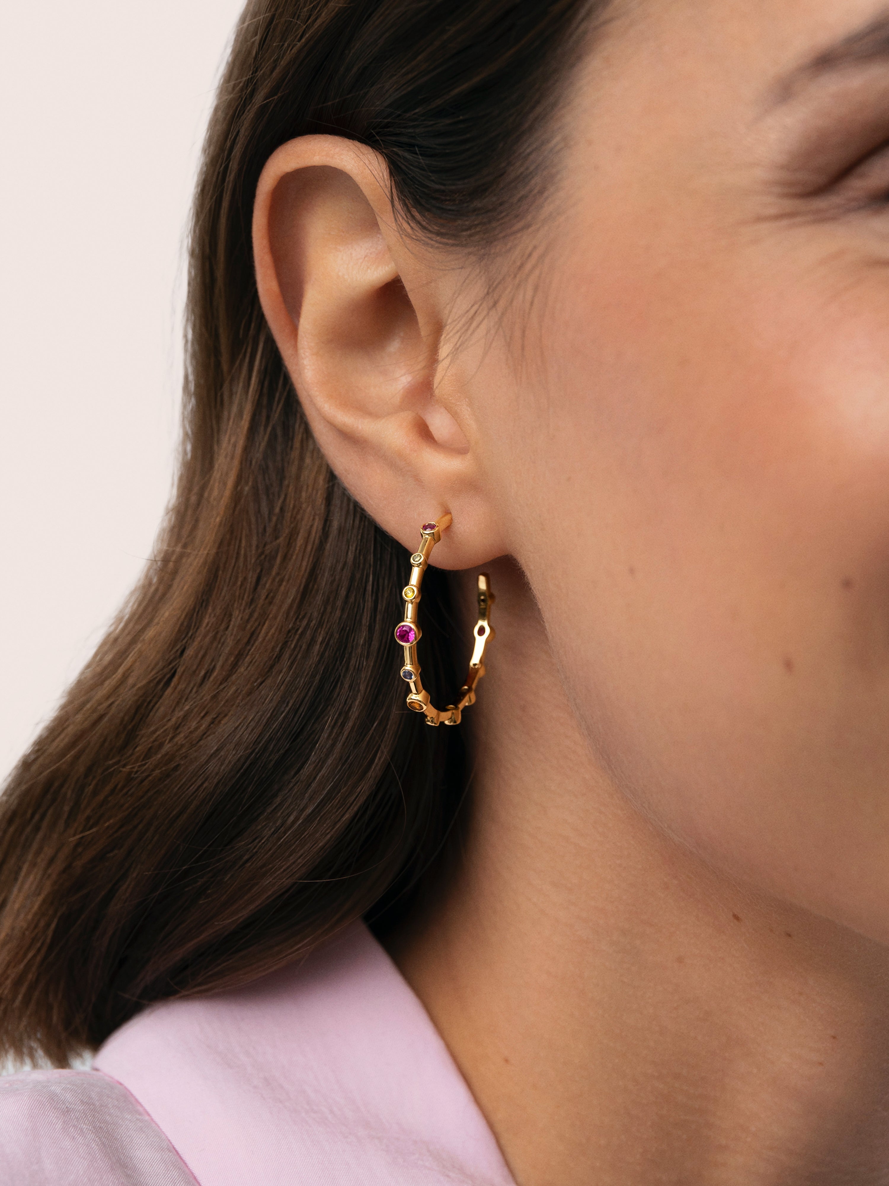 Pendientes Aro Rainbow Bubbles L Baño Oro