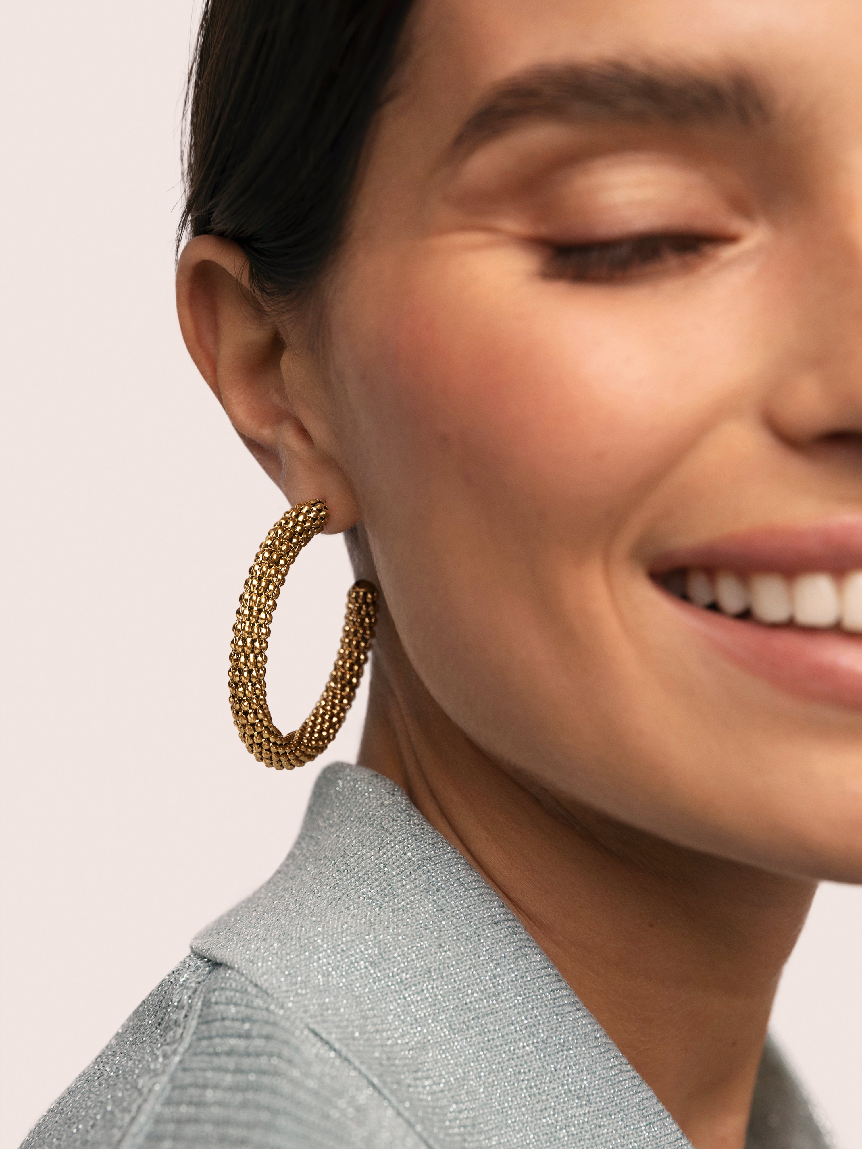 Disco Hoop Stainless Steel Gold Earrings 