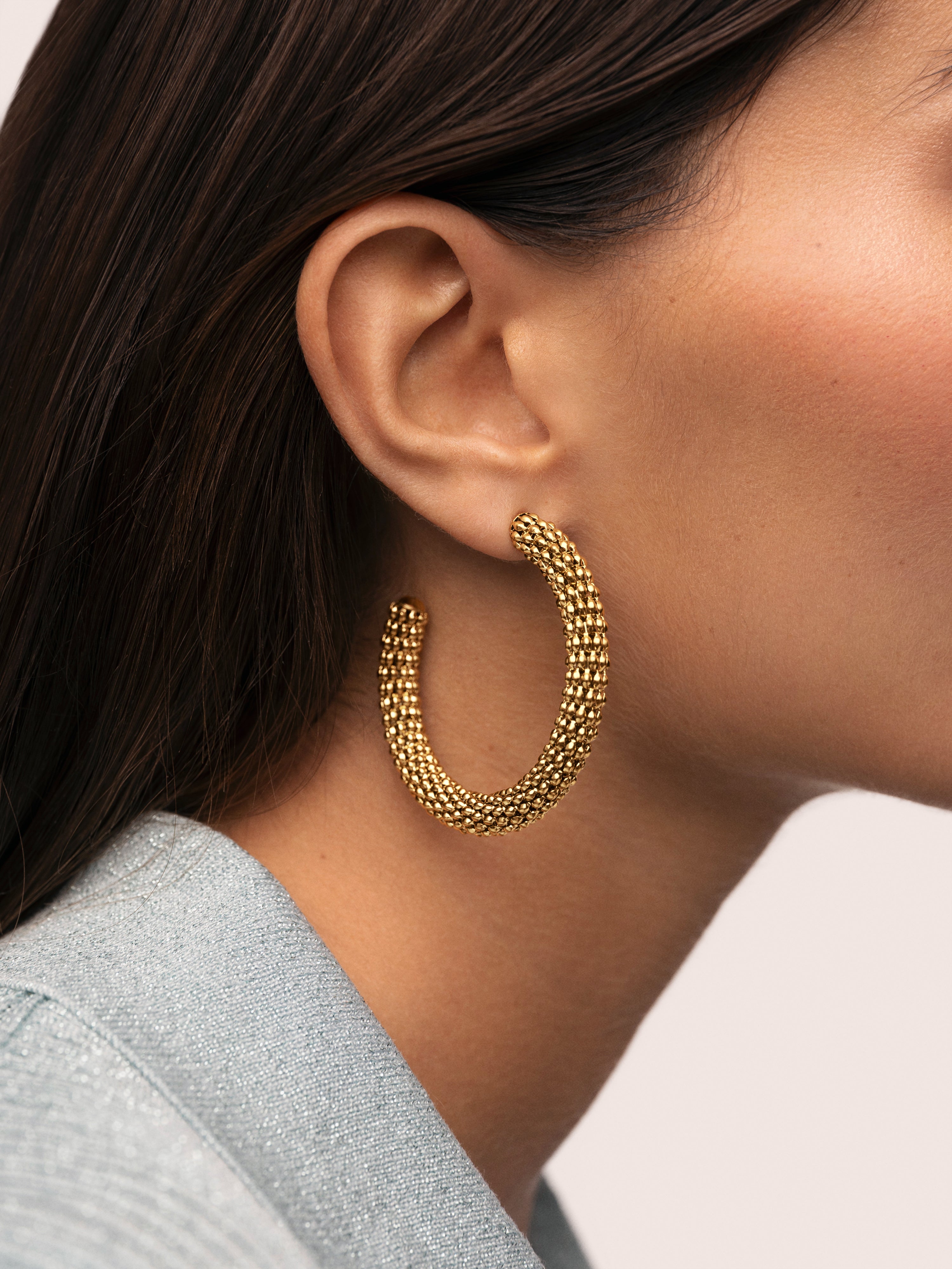 Disco Hoop Stainless Steel Gold Earrings 