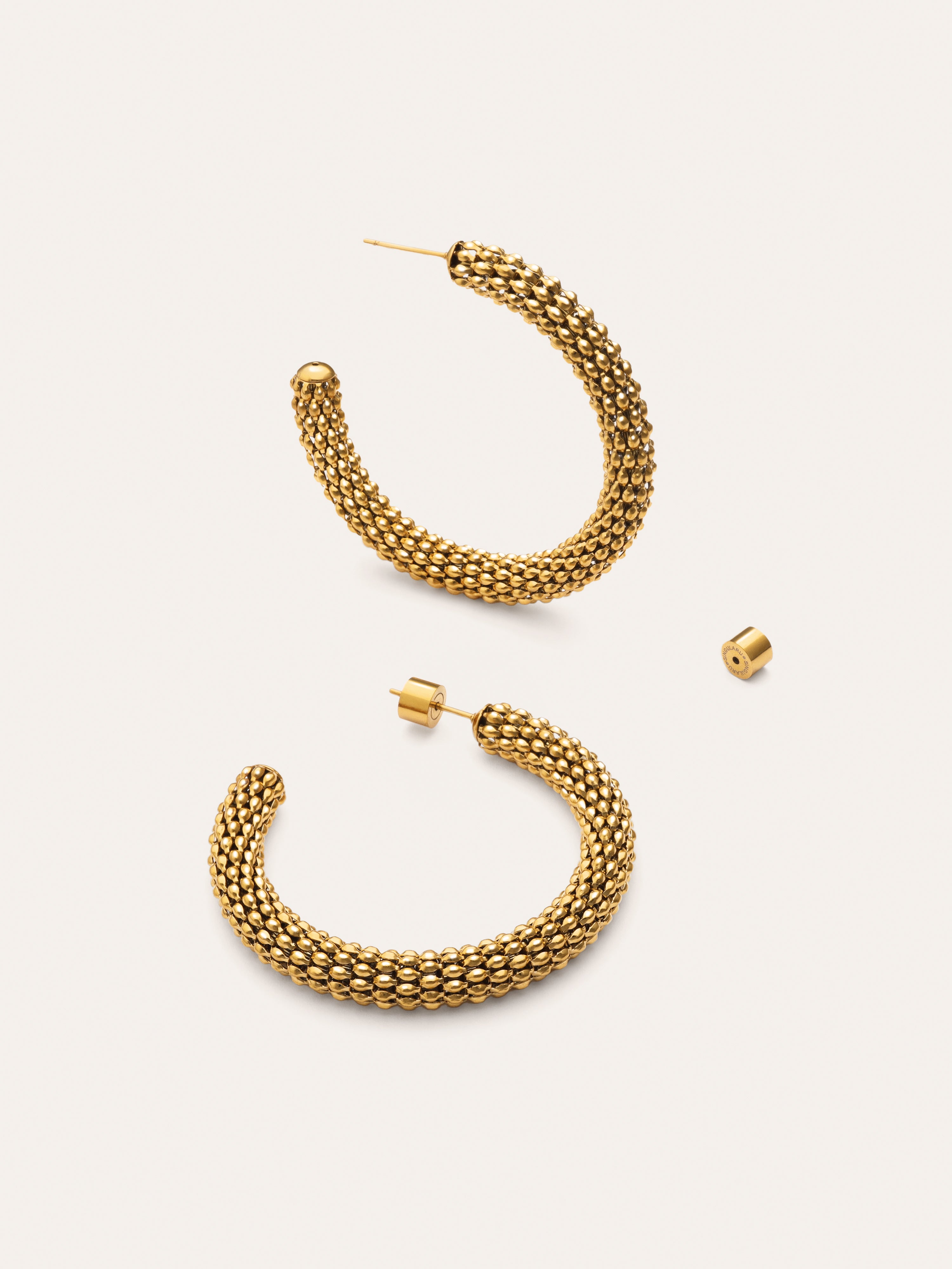 Disco Hoop Stainless Steel Gold Earrings 