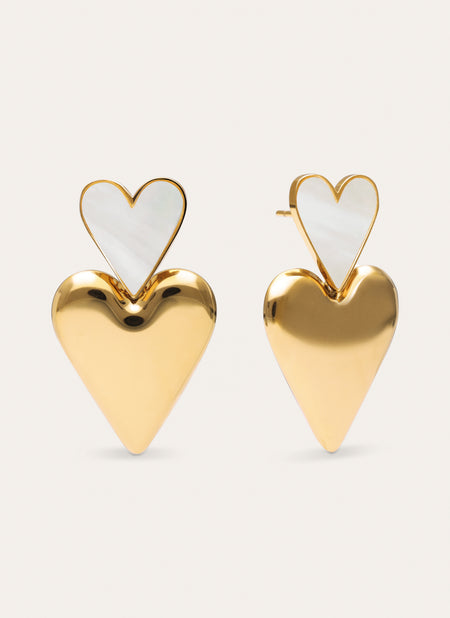 Boucles D'oreilles Duo D'Amour Nacre Acier Plaqué Or