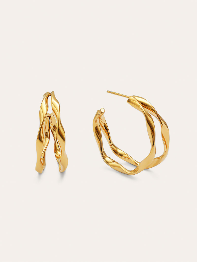 Pendientes Doble Organic River Acero Baño Oro