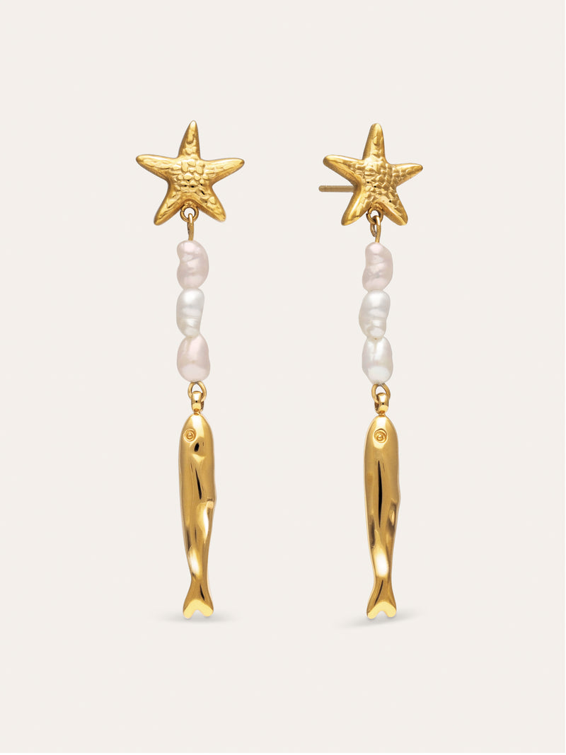 Pendientes Long Costa Acero Baño Oro