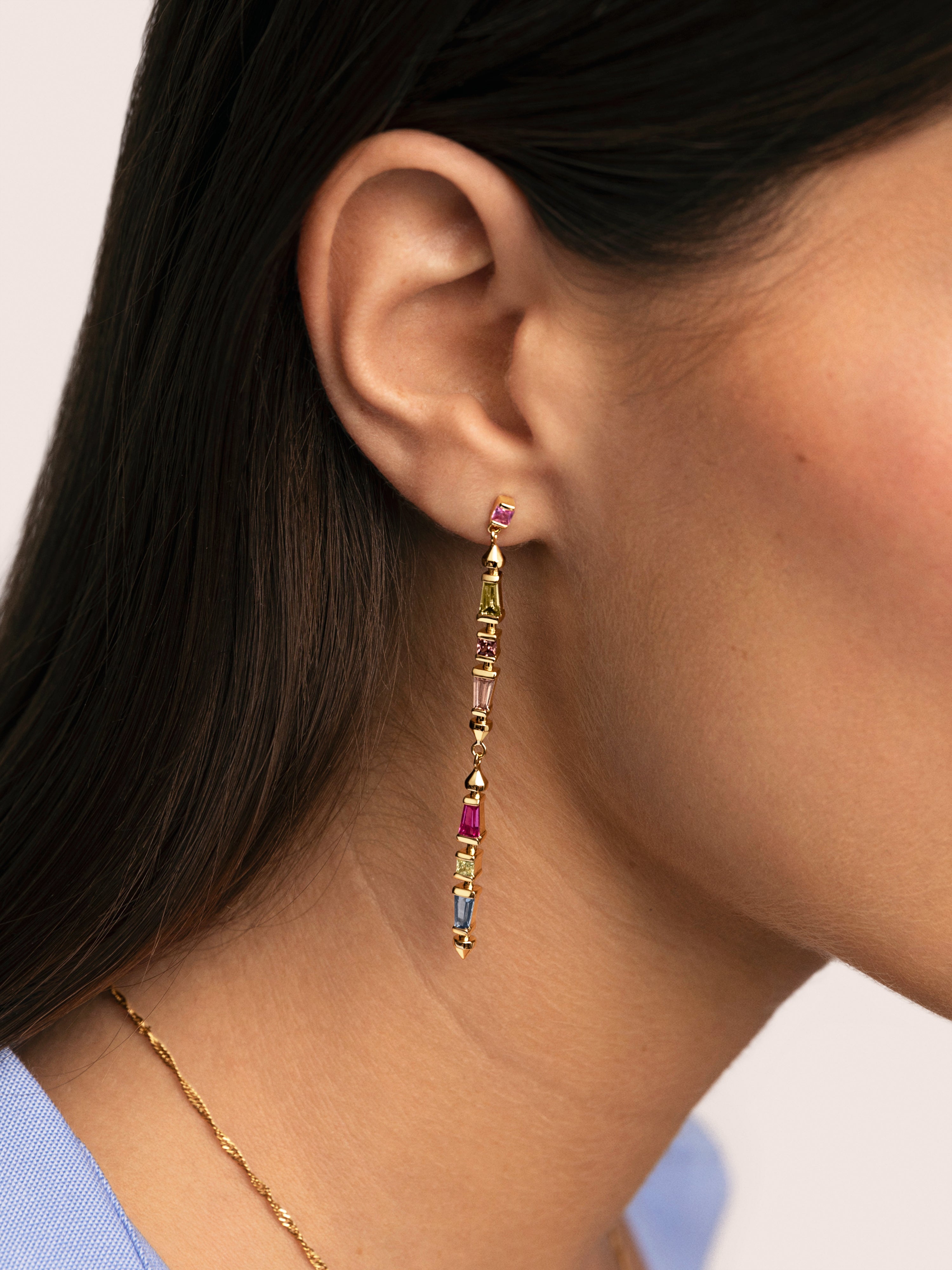 Long Iris Colors Gold Earrings