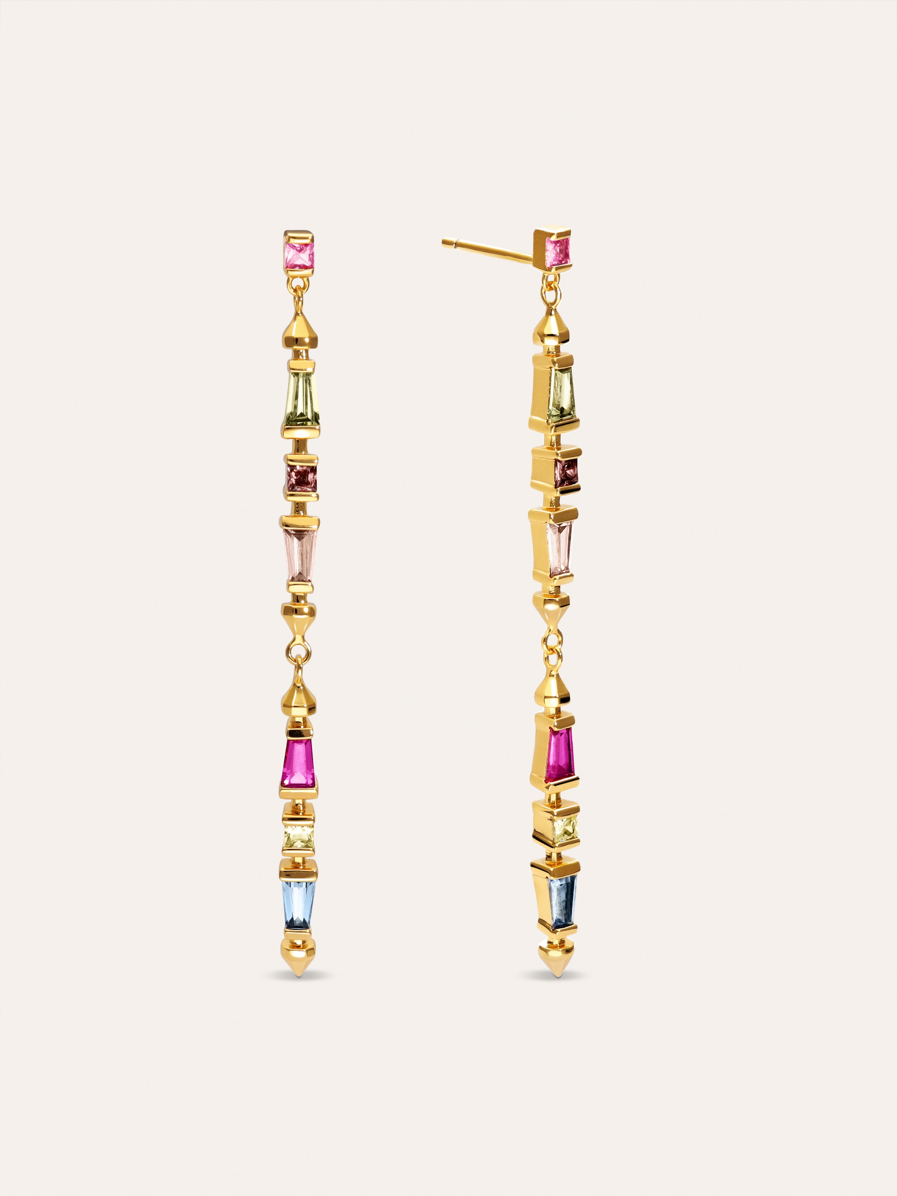 Long Iris Colors Gold Earrings