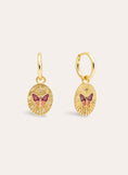 Pendientes Medallion Butterfly Rose Baño Oro