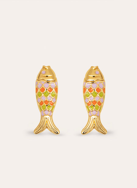 Pendientes Pez Color Baño Oro