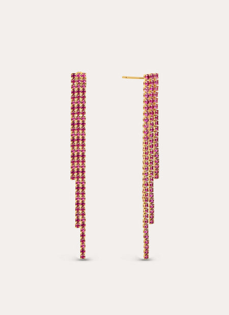 Pendientes Riviere Triple Pink Baño Oro