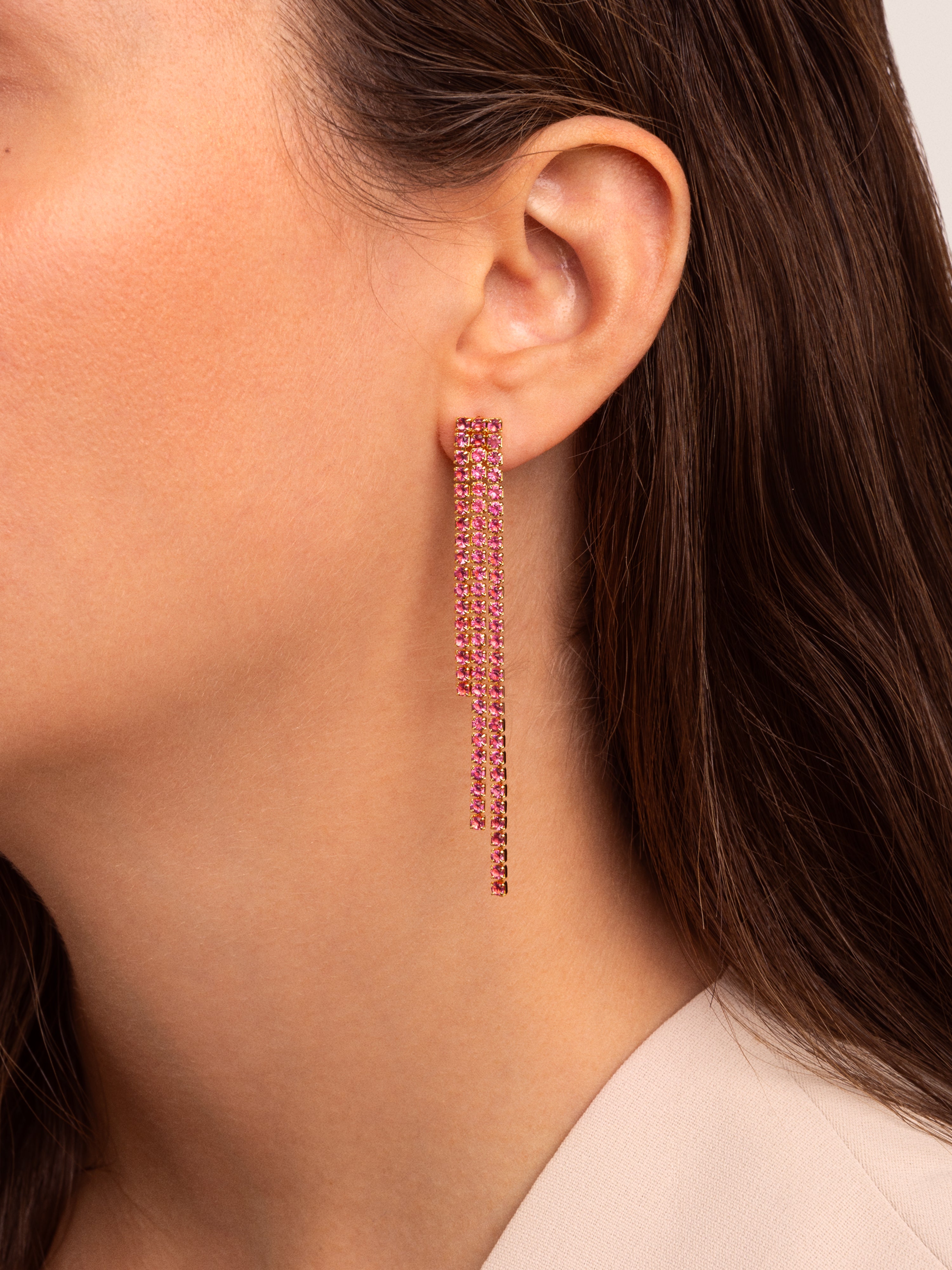 Pendientes Riviere Triple Pink Baño Oro