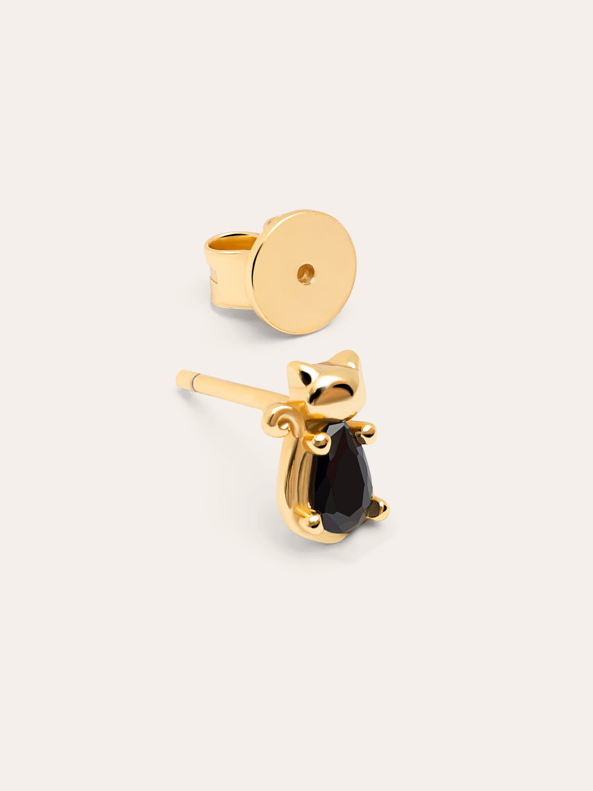 Imagen detalle de Pendiente Suelto Cat Black Baño Oro