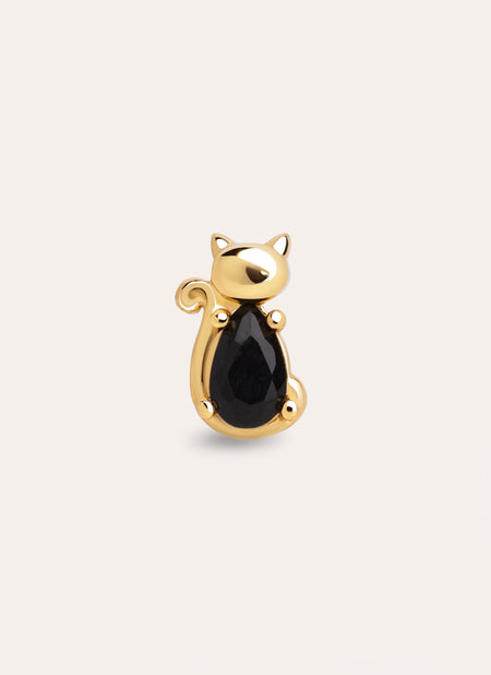 Einzelner Ohrring Cat Black mit 18kt Goldbeschichtung