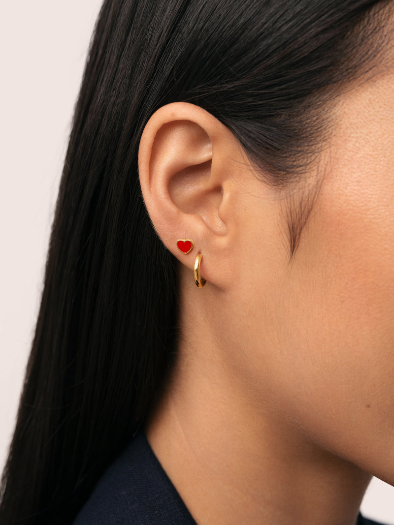 Losse oorbel Heart Rood Enamel verguld met 18kt goud