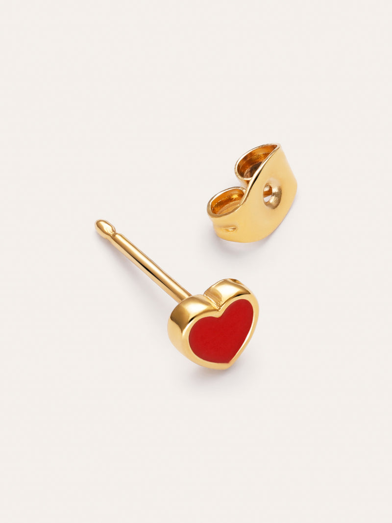 Losse oorbel Heart Rood Enamel verguld met 18kt goud