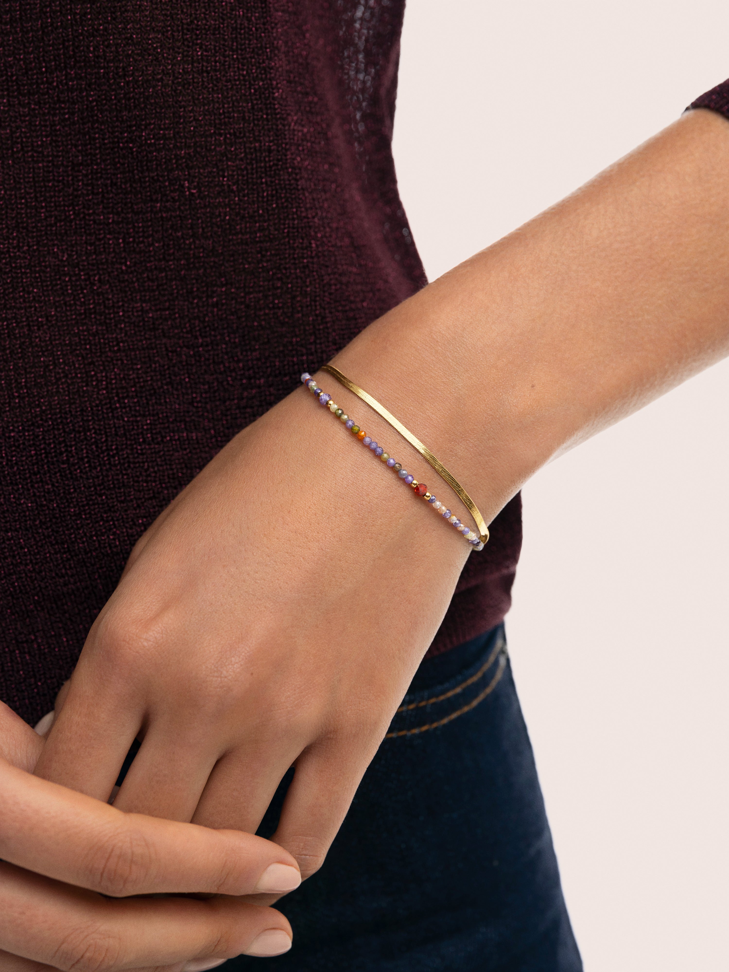 Pulsera Doble Crystals Lisse Acero Baño Oro