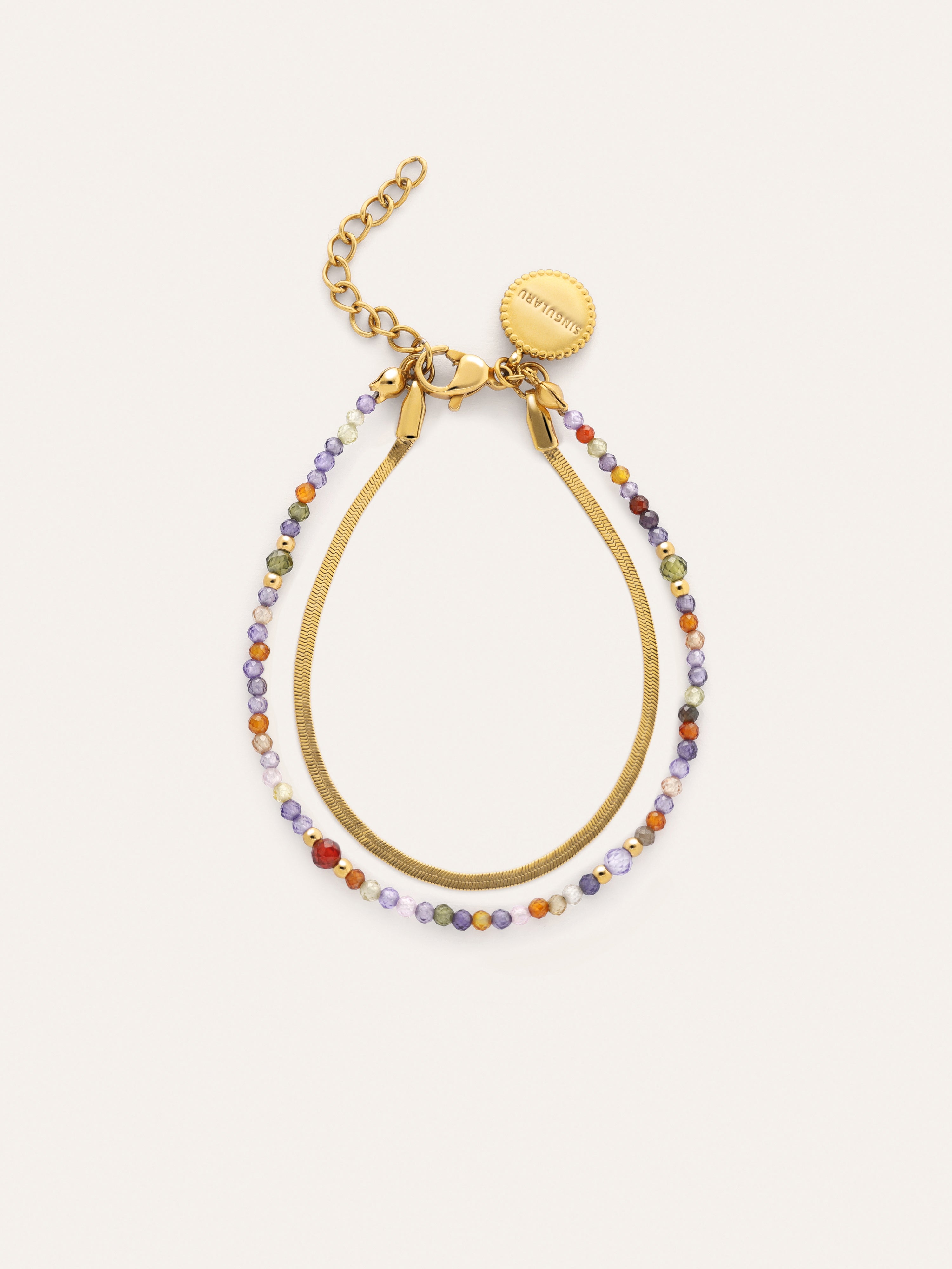 Pulsera Doble Crystals Lisse Acero Baño Oro