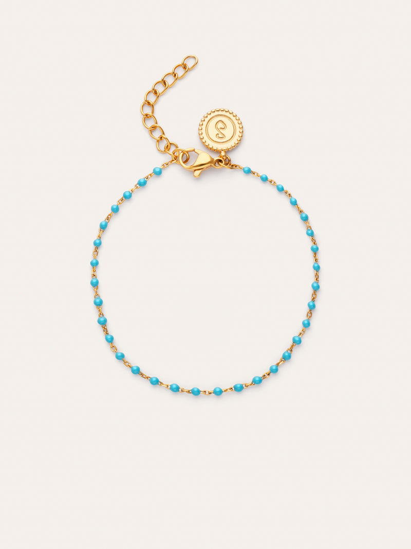 Bracelet Dots Turquoise Enamel Acier Plaqué Or